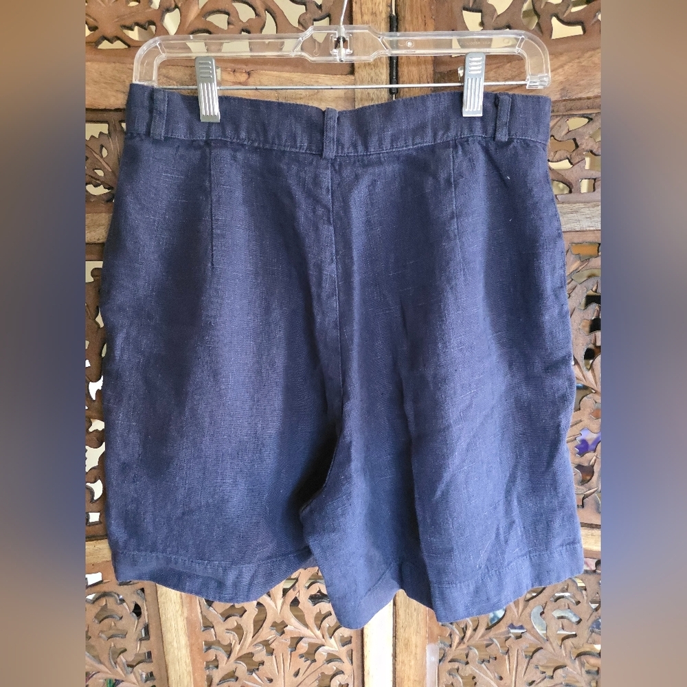 Cache Navy Blue Linen Shorts with Striped Pockets - Picture 6 of 6